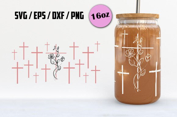 Christian Cross with Flower Libbey Glass