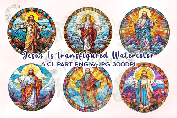 Stained Glass Jesus Watercolor Clipart & Crafts